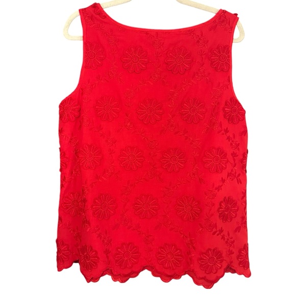 Talbots Red Embroidered Floral Appliqué Shell Sleeveless Blouse Top Size Large - Picture 4 of 9